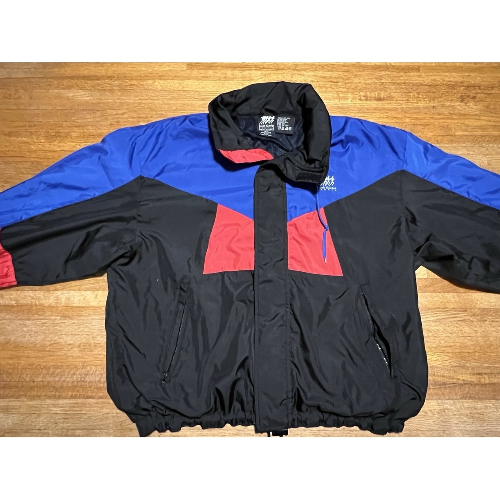 Vtg Frank Shorter Sports Men Large Black Blue Red Zip Up Windbreaker Jacket‎